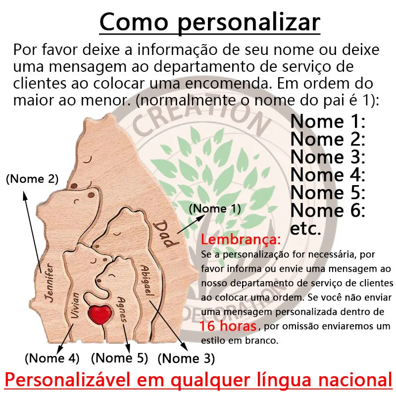 Escultura da Família Urso Personalizável